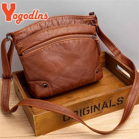 Yogodlns Vintage Soft Pu Leather Shoulder Bag Female Zipper Messenger