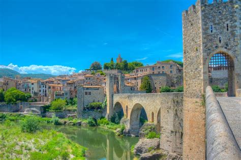 Cityscape of Spanish Town Besalu Dominated by a Medieval Bridge Stock ...