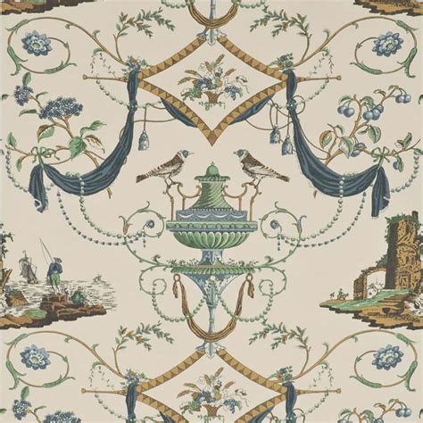 Pierre Frey Bazoches Bleu Vert Wallpaper Off Samples