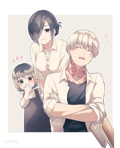 Kaneki Ken Kirishima Touka And Kaneki Ichika Tokyo Ghoul Drawn By