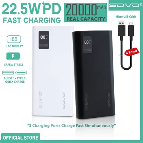 Powerbank 225w Pd Fast Charging 10000mah 20000mah 3 Output Quick Charge 30 Batt Display Pd Sovo