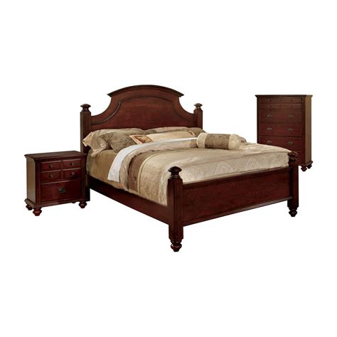 FOA Mills 3pc Cherry Solid Wood Bedroom Set Queen Nightstand