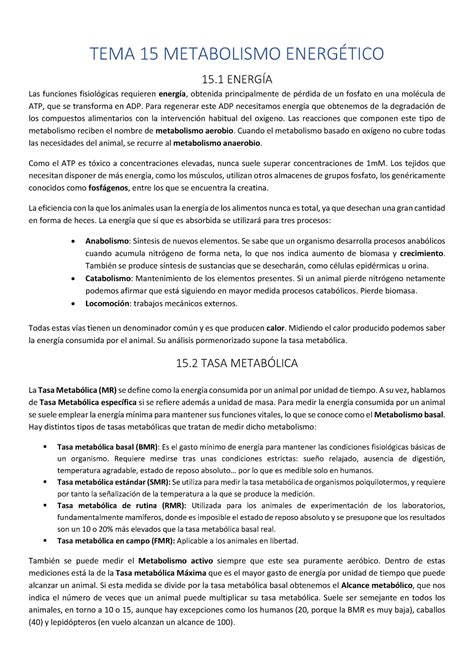 Tema 15 Metabolismo energético TEMA 15 METABOLISMO ENERGÉTICO 15