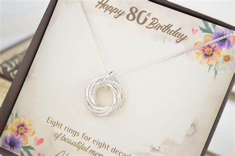 80th Birthday Gift For Mom 8 Rings Necklace 80th Birthday Jewelry