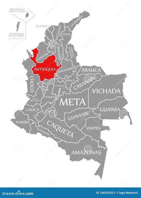 Antioquia Red Highlighted In Map Of Colombia Royalty-Free Illustration ...