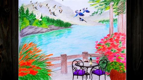 Spring Season Scenery Drawing Easy Steps Bahor Fasli Rasmini Chizish