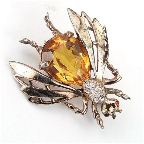 Reja Sterling Gold Pave And Citrine Busy Bee Small Bug Or Fly Pin