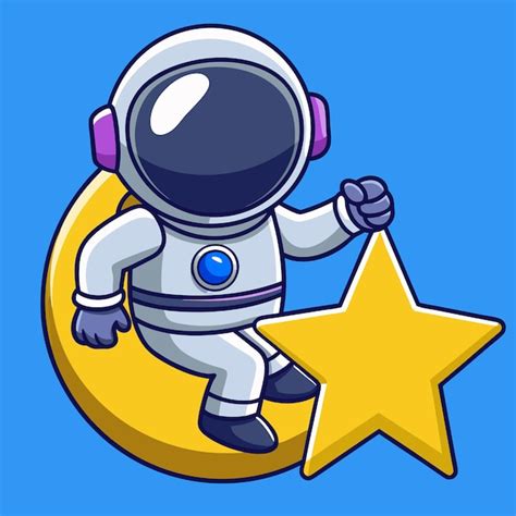 Astronauta Segurando Uma Estrela Na Lua Iconha Vetorial De Desenho