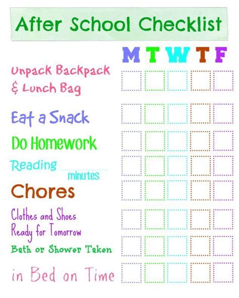 Free Printable After School Checklist