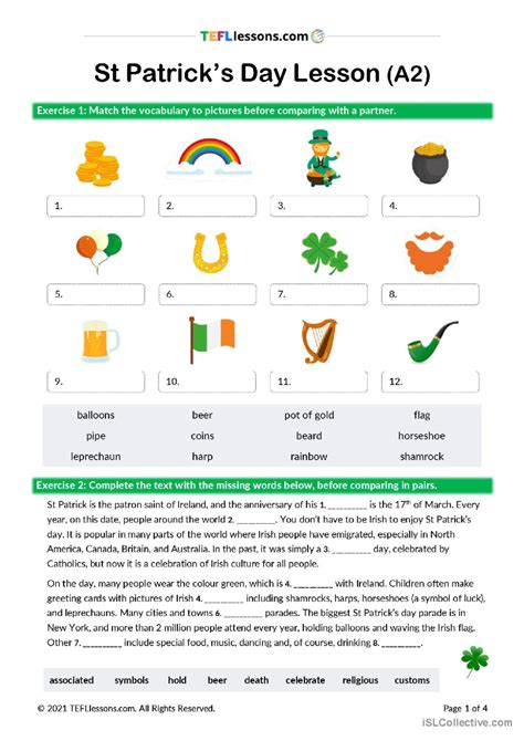 St Patrick S Day Reading And Vocabul English ESL Worksheets Pdf Doc