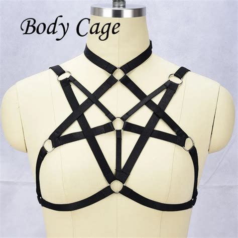 Body Cage New Sexy Goth Lingerie Elastic Pentagram Cage Bra Cupless