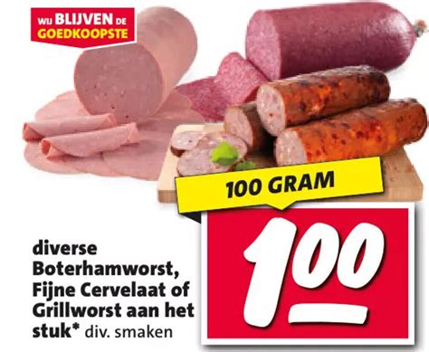 Diverse Boterhamworst Fijne Cervelaat Of Grillworst Aan Het Stuk 100