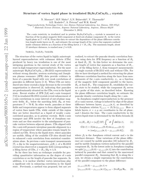 Pdf Structure Of Vortex Liquid Phase In Irradiated Bscco2212 Crystals