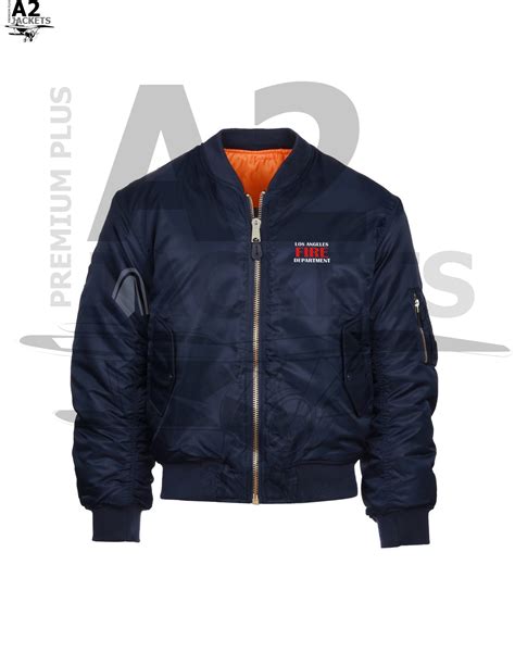 9 1 1 Los Angles Fire Department Bomber Jacket Navy Blue A2 Jackets