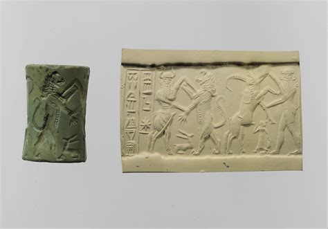 Cylinder Seal And Modern Impression Bull Man Combatting Lion Nude