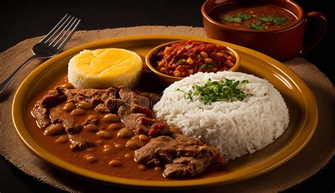 Carne Fresca Cocida Estofada Con Arroz Y Verduras Ai Generativo Stock