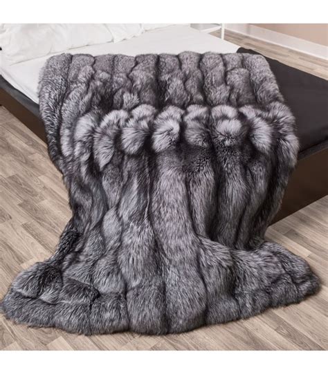 Full Pelt Silver Fox Fur Blanket For Luxurious Home Decor At