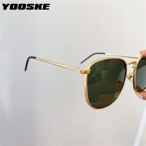 Yooske Fashion 90s Sunglasses Vintage Brand Designer Square Metal Sun