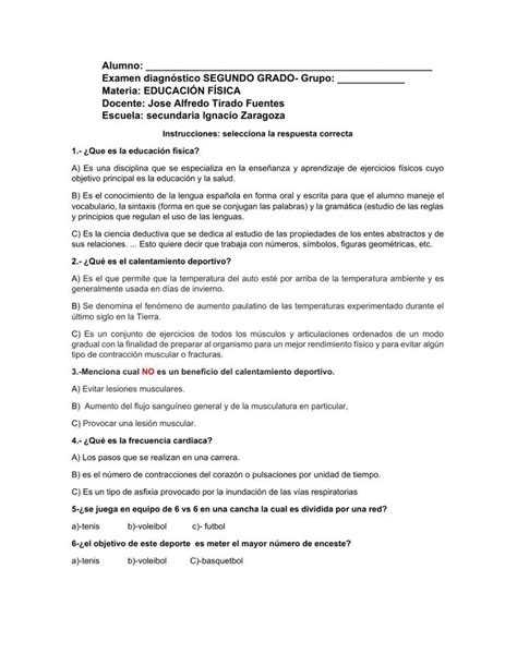 Ficha Online De Examen Diagnostico Segundo De Secundaria Para Segundo