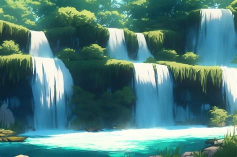 Anime Style Waterfall Background Premium Ai Generated Image