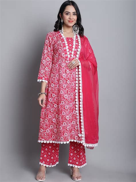 Buy KALINI Floral Printed Thread Work Pure Cotton Anarkali Kurta