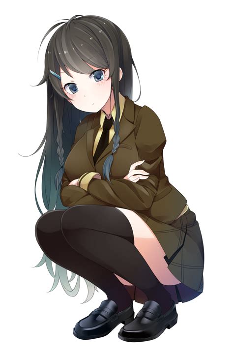 Safebooru 1girl Black Hair Black Legwear Blazer Blue Eyes Blush Braid Breasts Closed Mouth