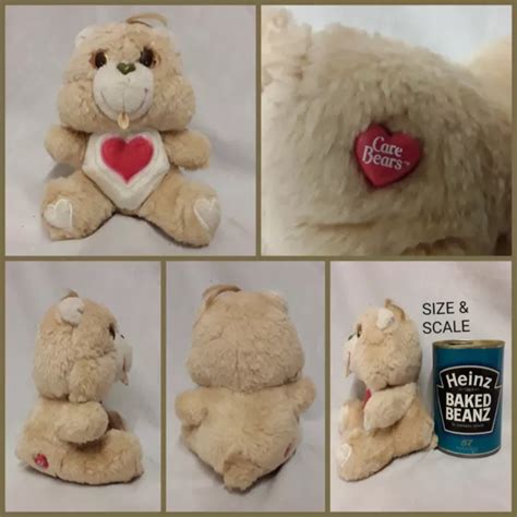 VINTAGE 1980 90S CARE BEARS Plush TENDERHEART BEAR Soft Toy Beige Teddy