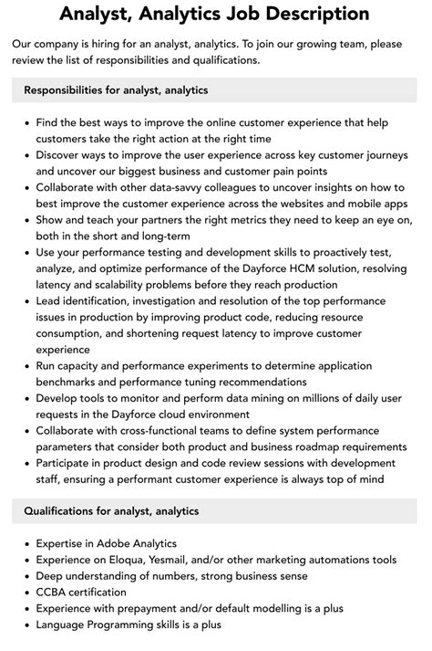 Analyst Analytics Job Description Velvet Jobs