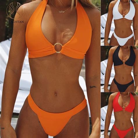 Compre Peachtan Sexy Con Cuello En V Bikini Micro Push Up Traje De