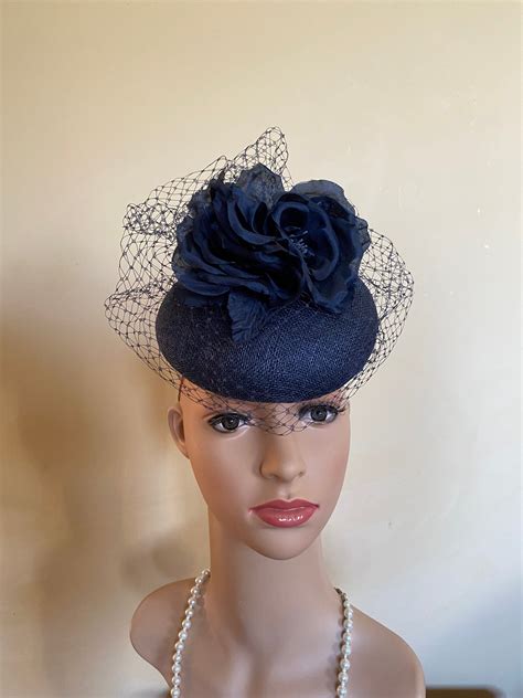 Navy Wedding Hat Navy Blue Hat Navy Fascinator Wedding Hat Etsy