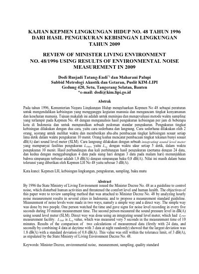 Kajian Kepmen Lingkungan Hidup No Tahun Dari Hasil Pengukuran