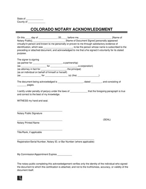 Free Colorado Notary Acknowledgment Form | PDF & Word