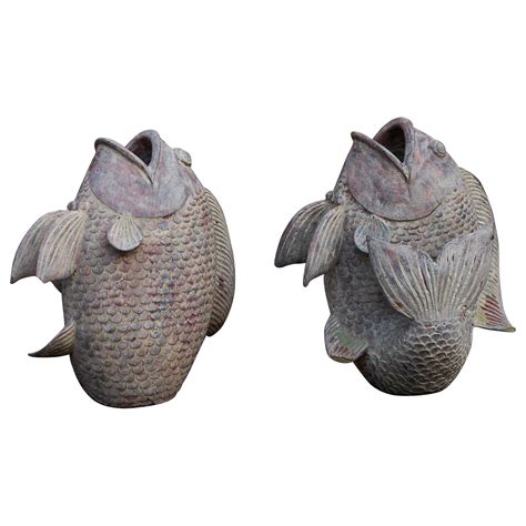 Pair Of Large Terracotta Koi Fish Garden Sculptures At 1stdibs Koi