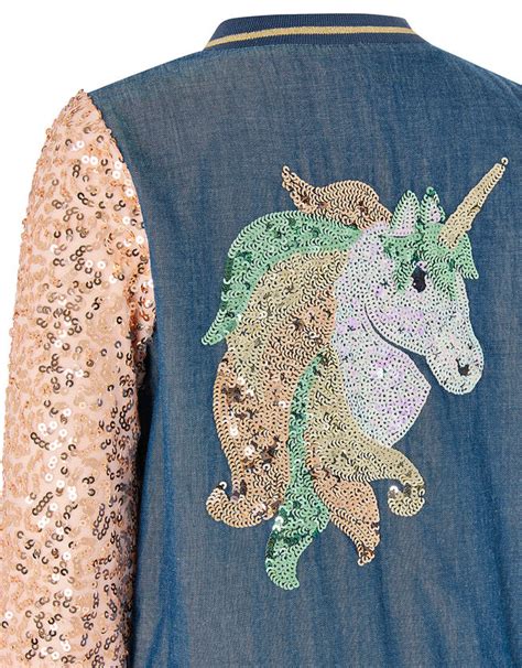 Sequin Unicorn Denim Bomber Jacket Blue Girls Coats And Jackets Monsoon Uk