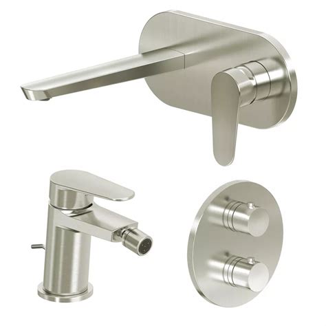 Set Miscelatore Lavabo A Muro Canna 20 Cm Con Piastra E Bidet Con