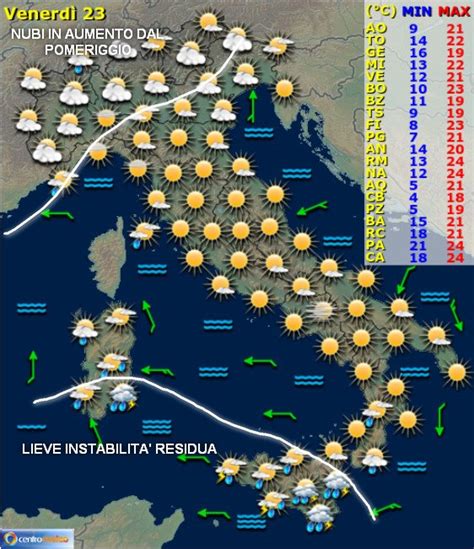 Venerd Lieve Variabilit Sulle Isole Nubi In Aumento Al Nord Ovest