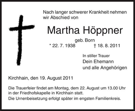 Traueranzeigen von Martha Höppner trauer anzeigen de