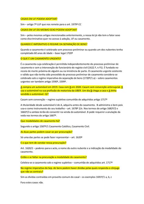 Perguntas de Orais de Direito da Família JANEIRO 2021 CASAIS EM UF