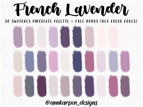 French Lavender Procreate Palette 30 Hex Color Codes Instant Digital