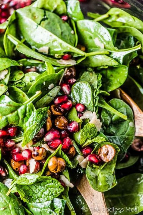 Spinach Pomegranate Salad With Spinach Hazelnuts And Mint The