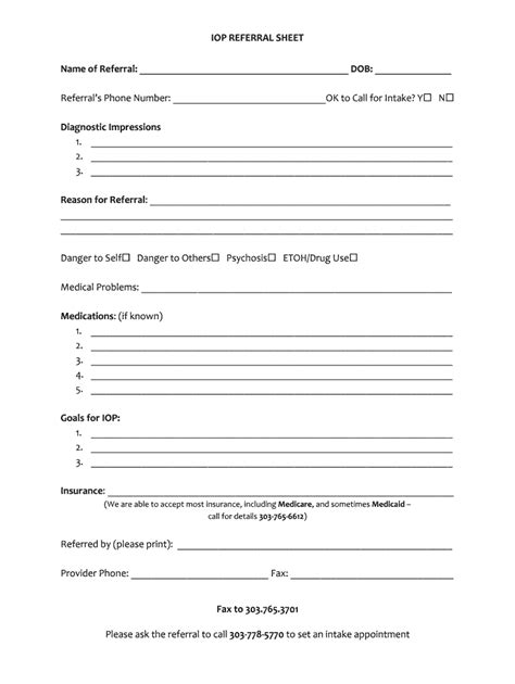 Fillable Online Iop Referral Sheet Name Of Referral Dob Fax Email Print