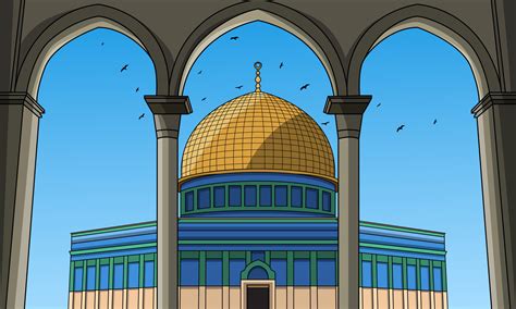 jerusalem palestinian al aqsa mosque cartoon vector illustration