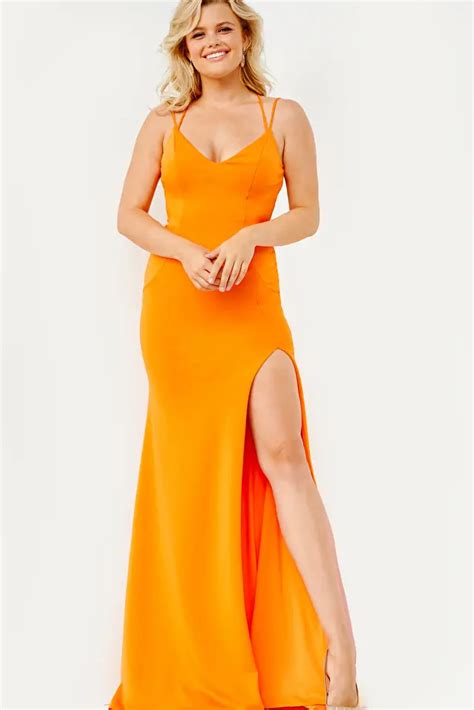 Orange Ruched Low Back Plus Size Prom Dress