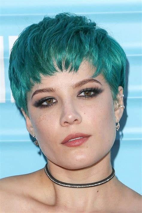 Halsey Straight Blue Pixie Cut Uneven Color Hairstyle Steal Her Style