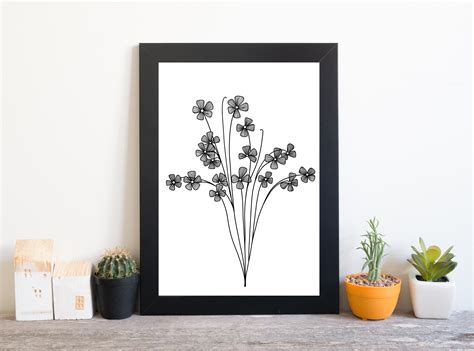 Black And White Floral Wall Art Prints Digital Download Wildflower