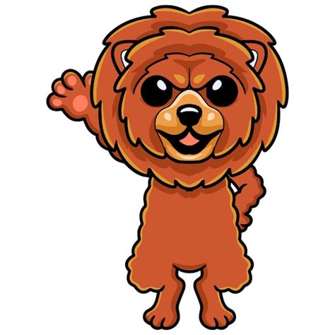 Mignon Petit Dessin Anim De Chien Lion Agitant La Main Vecteur Premium