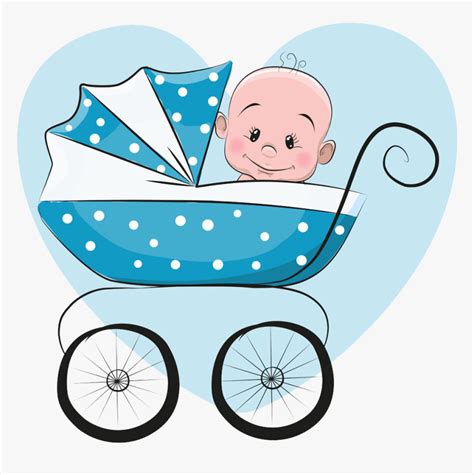 Blue Infant Sitting Illustration Stroller Baby Cartoon Baby Stroller