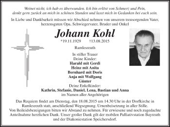 Traueranzeigen Von Johann Kohl Nordbayerischer Kurier