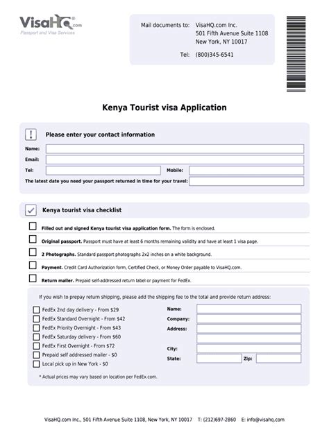 Fillable Online Kenya Tourist Visa Application Fax Email Print Pdffiller