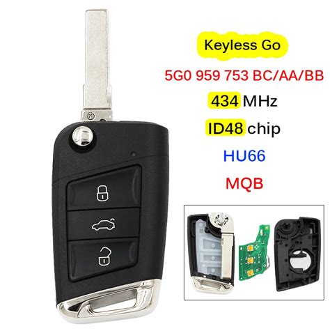 3 Button Keyless Go MQB System Smart Remote Key 434Mhz ID48 Chip For VW